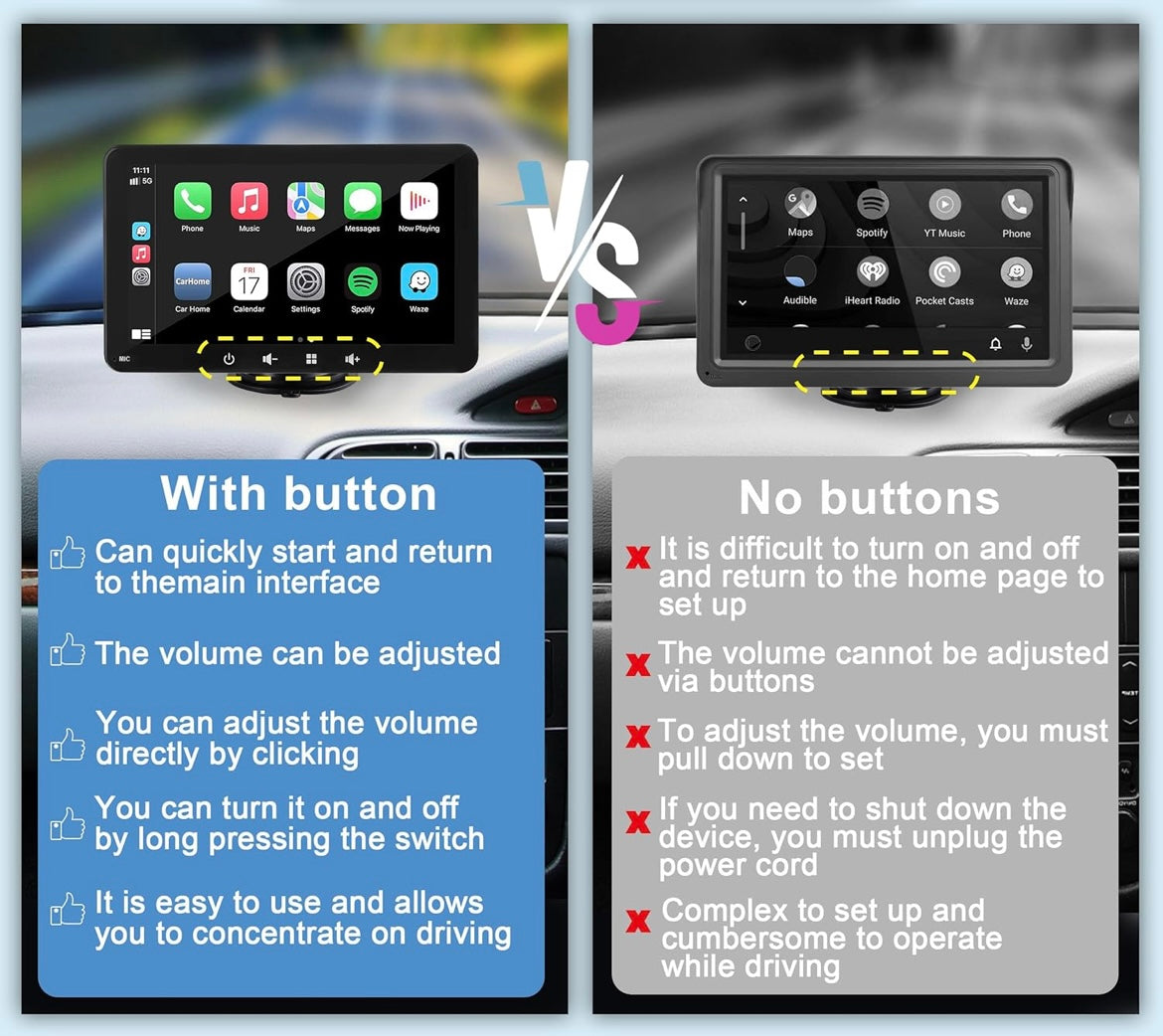 7” CarPlay and Android Auto Compatible Display Screen.