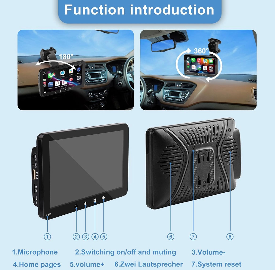 7” CarPlay and Android Auto Compatible Display Screen.