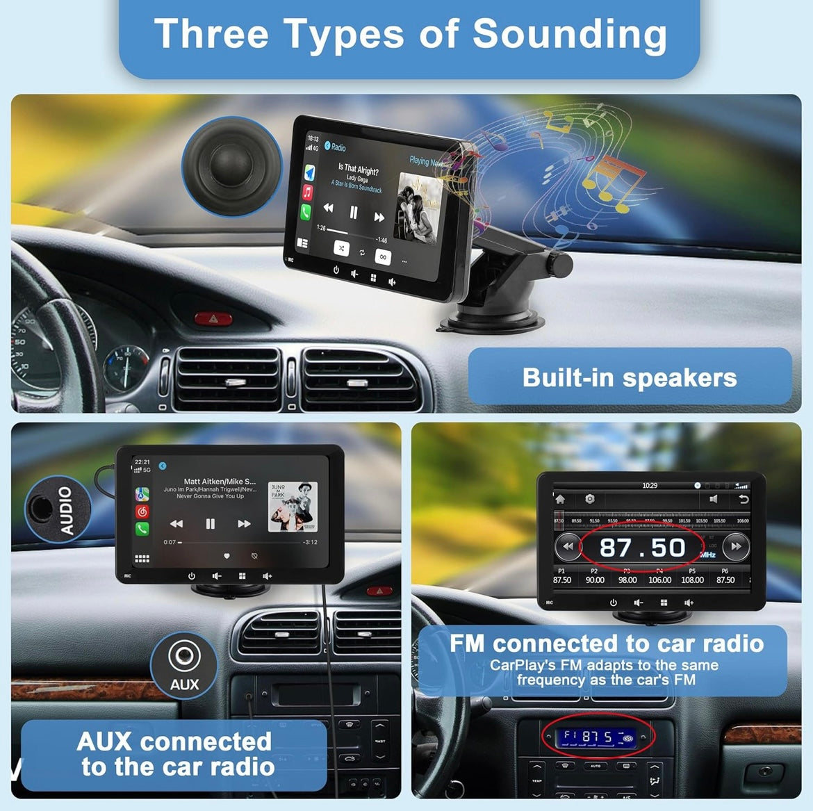 7” CarPlay and Android Auto Compatible Display Screen.
