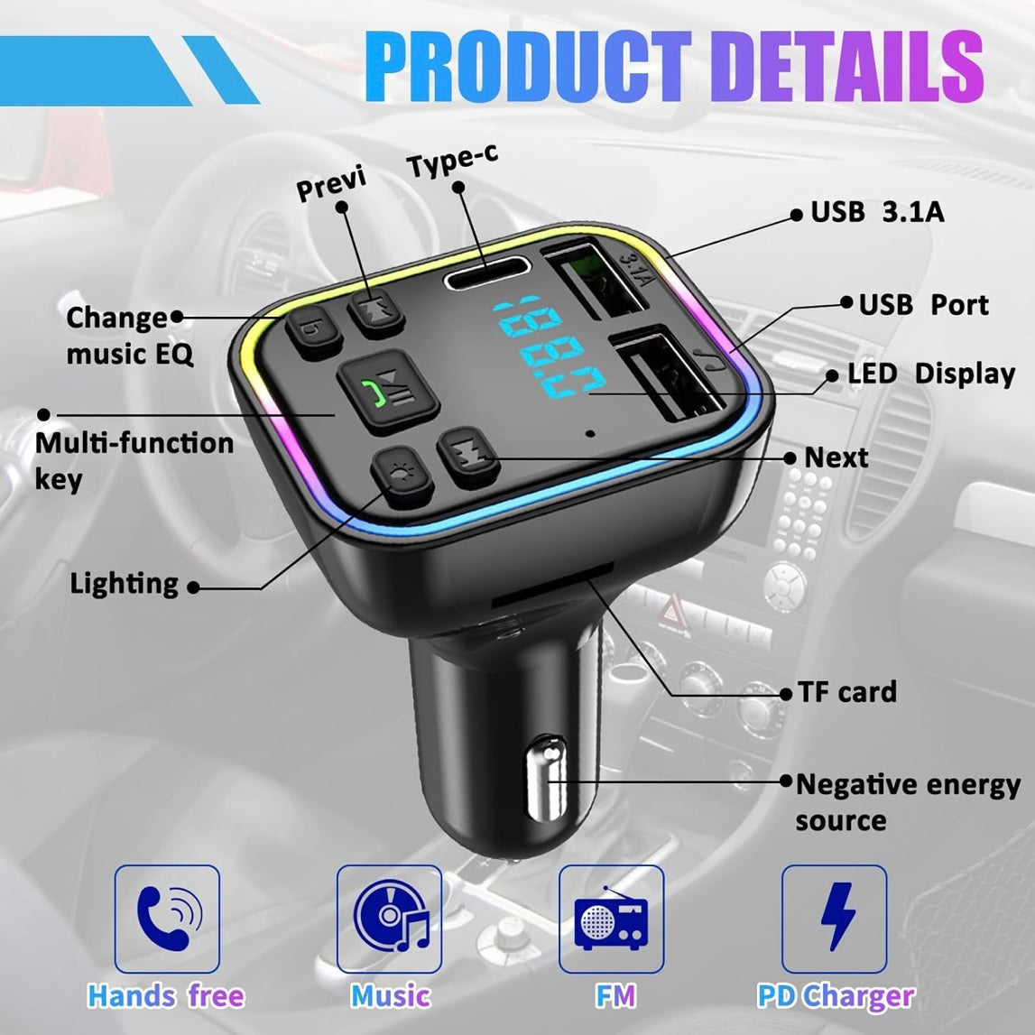 FM Transmitter Bluetooth hands Free Car Adapter
