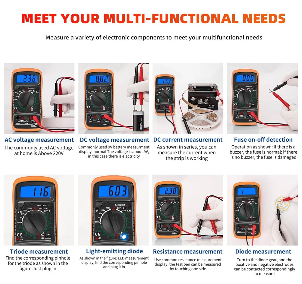 Digital Multimeter, AC/DC Ammeter with LCD Backlight