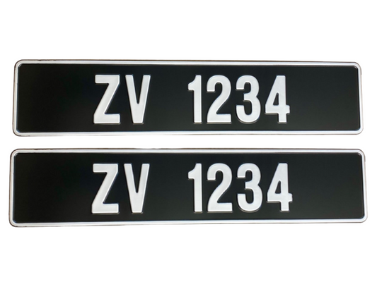 Vintage Silver on Black Plate - Number Plates (x2)