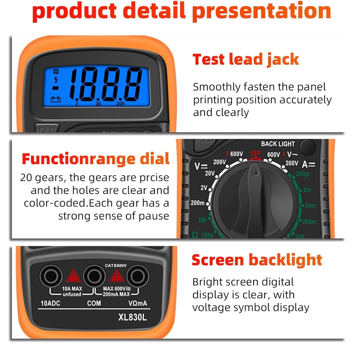 Digital Multimeter, AC/DC Ammeter with LCD Backlight