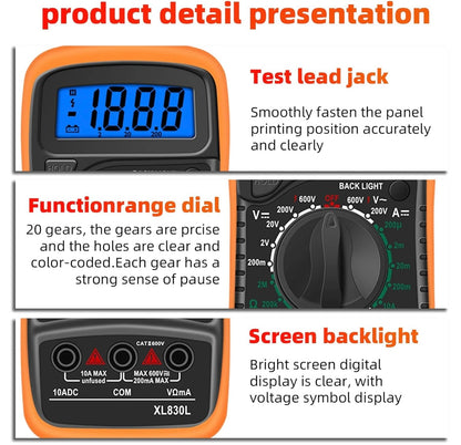 Digital Multimeter, AC/DC Ammeter with LCD Backlight