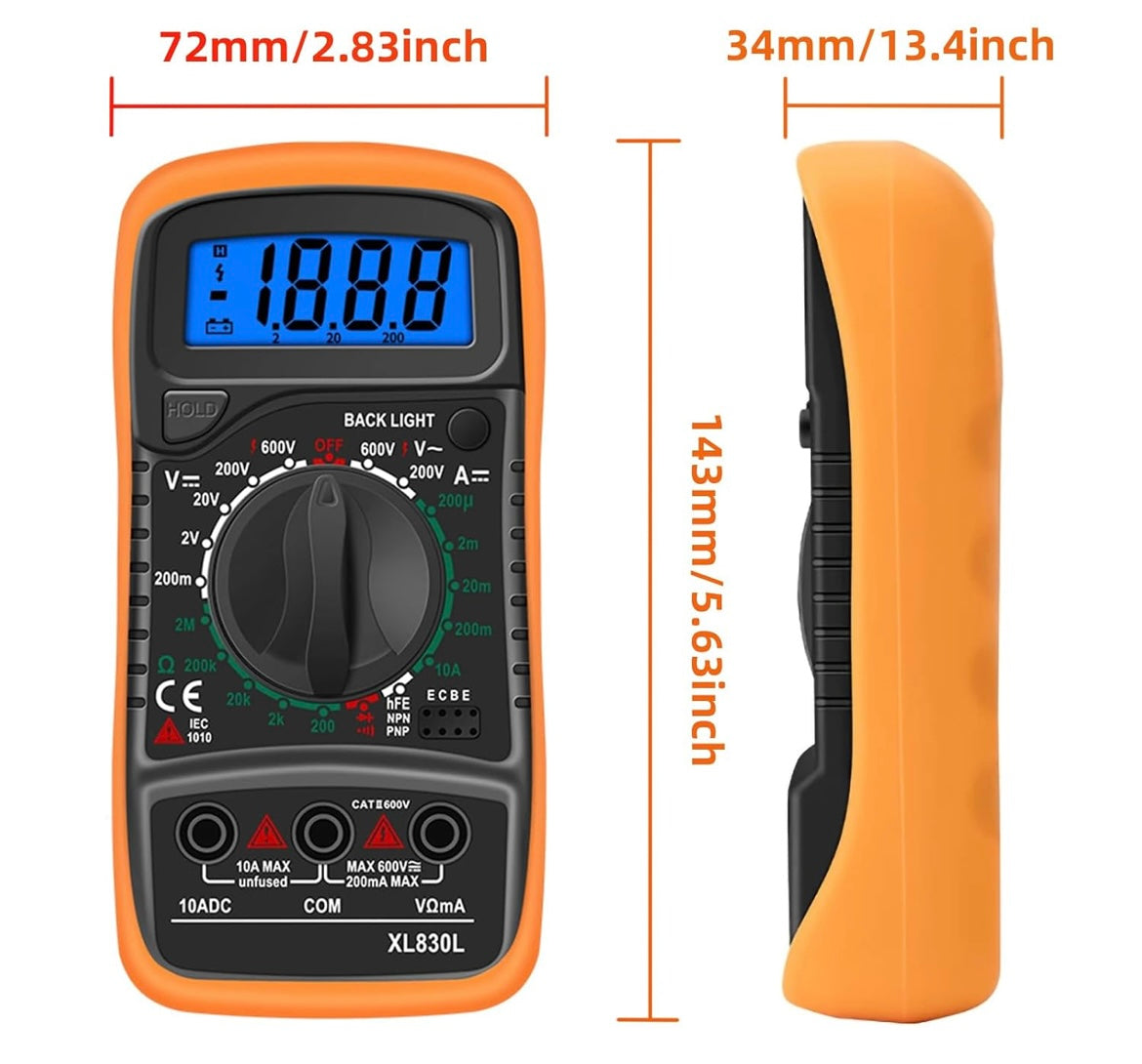 Digital Multimeter, AC/DC Ammeter with LCD Backlight