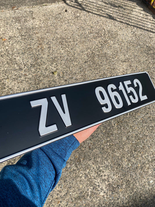 Vintage Silver on Black Plate - Number Plates (x2)