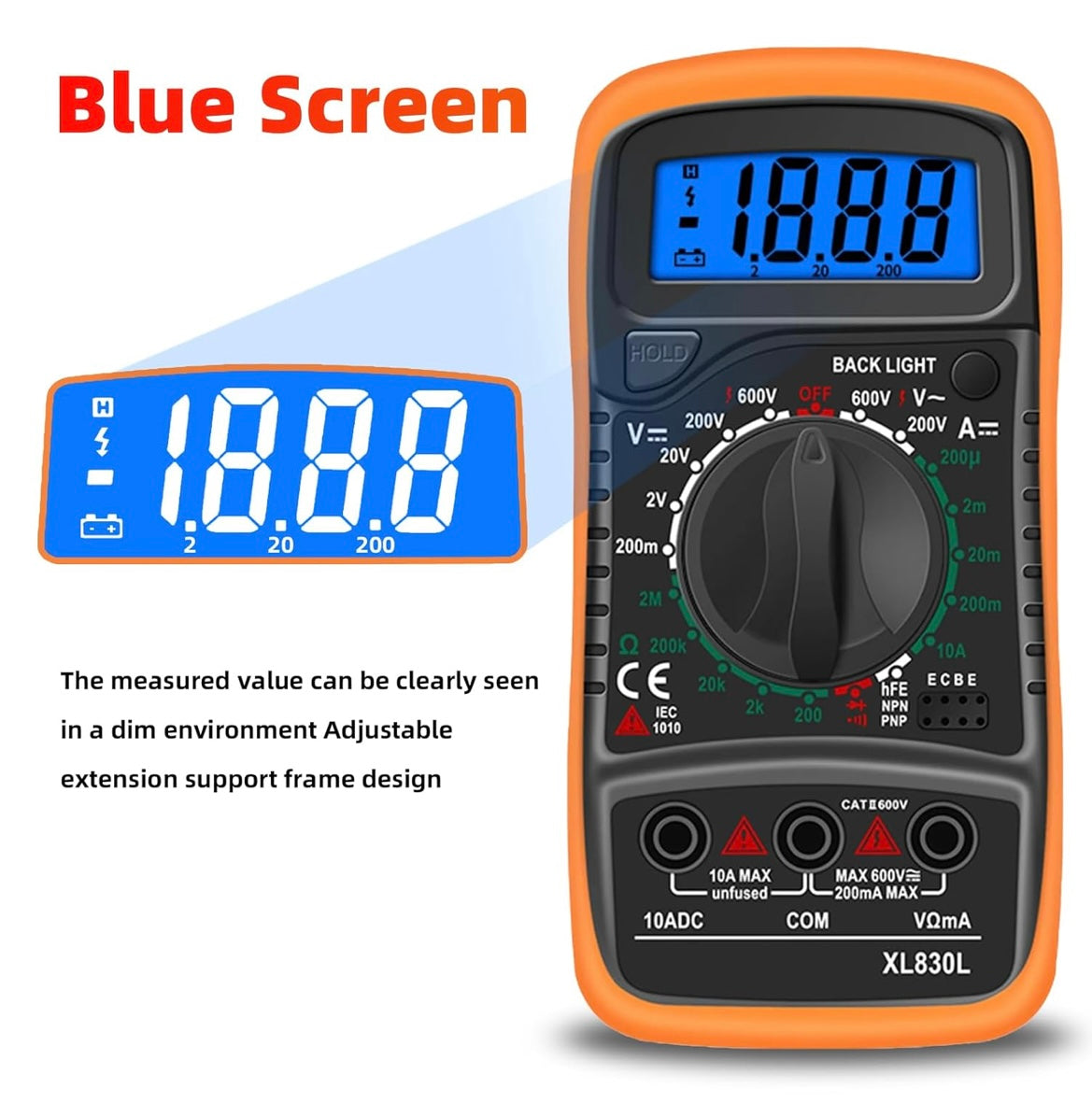 Digital Multimeter, AC/DC Ammeter with LCD Backlight