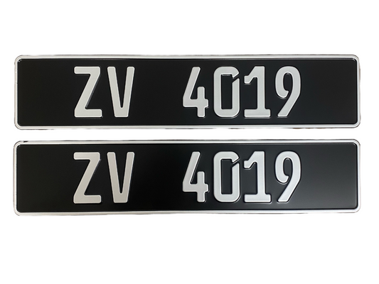 German Vintage Silver Style - Number Plates (x2)
