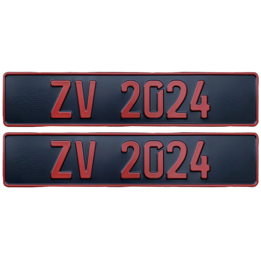 German Vintage Black/Red - Number Plates (x2)